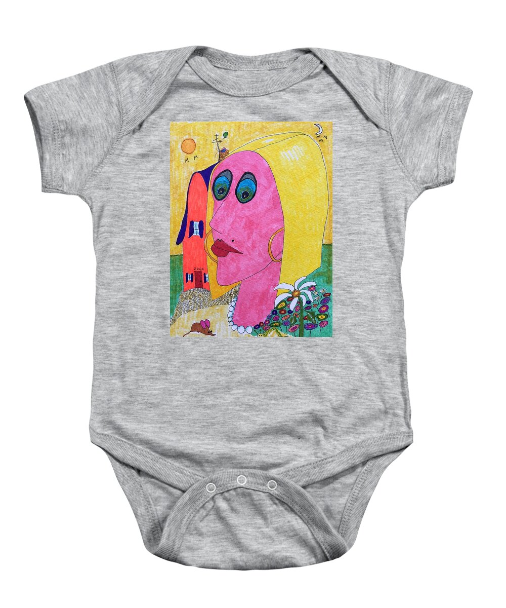  Baby Onesie featuring the painting Blonde w/pearl necklace by Lew Hagood