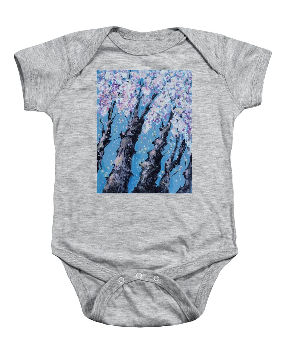 Spring Baby Onesie featuring the painting Blooming trees by Maxim Komissarchik