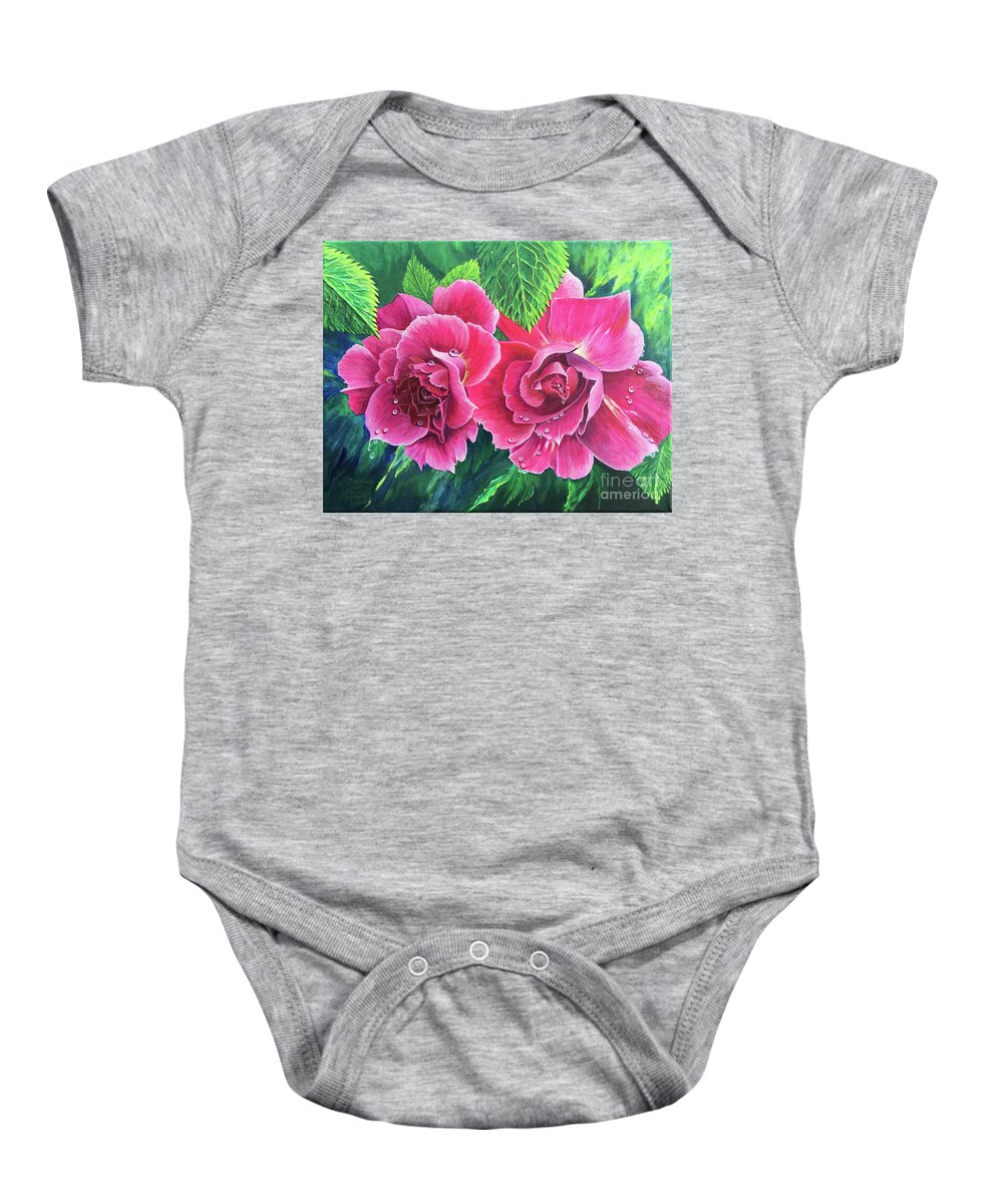 Blossom Buddies Baby Onesie featuring the painting Blossom Buddies by Nancy Cupp