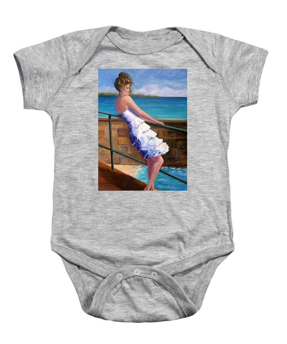 Seascape Baby Onesie featuring the painting Blowing in the Wind by Rosie Sherman