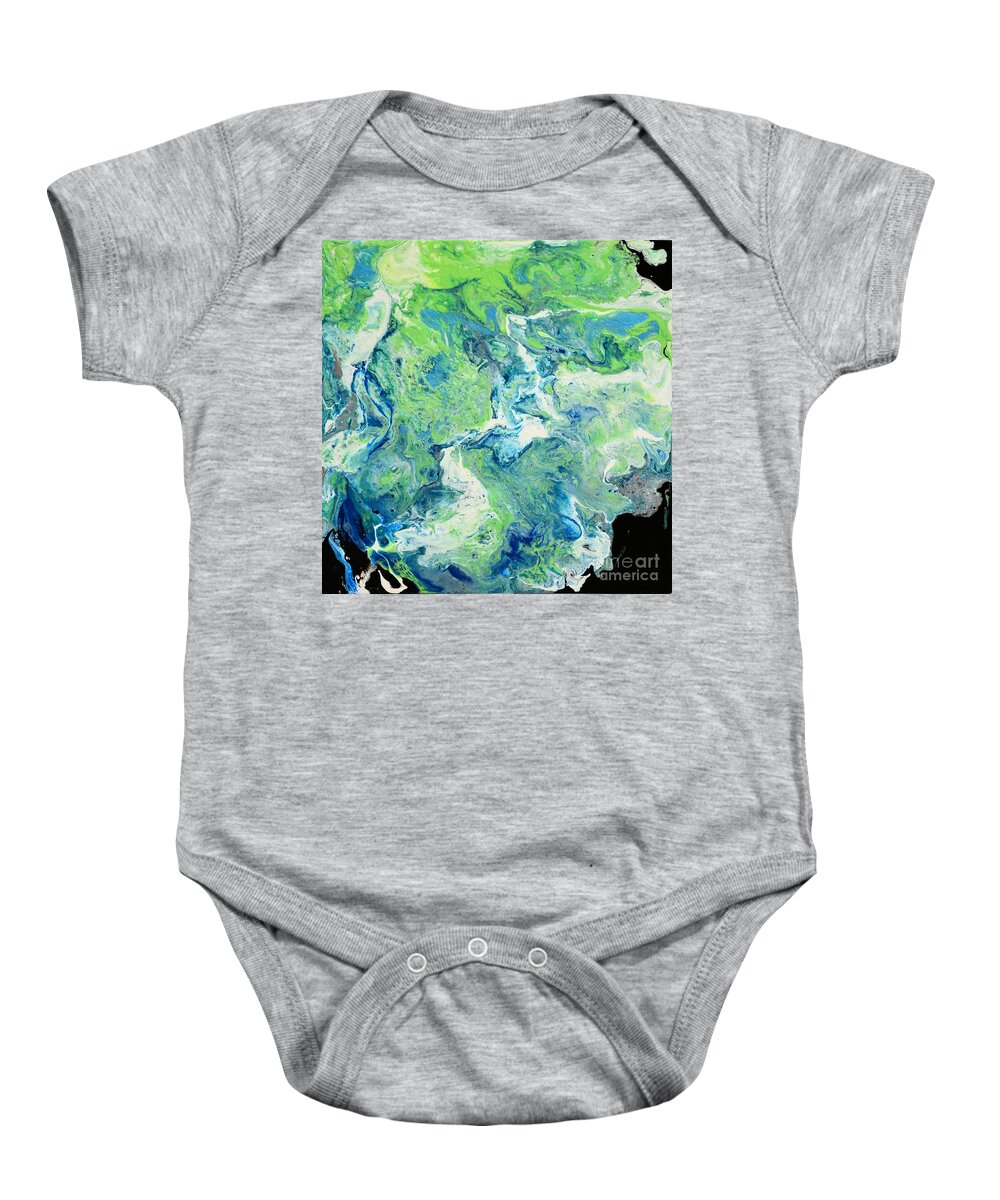 Green Baby Onesie featuring the painting Blue and Green Vibrations by Shelly Tschupp