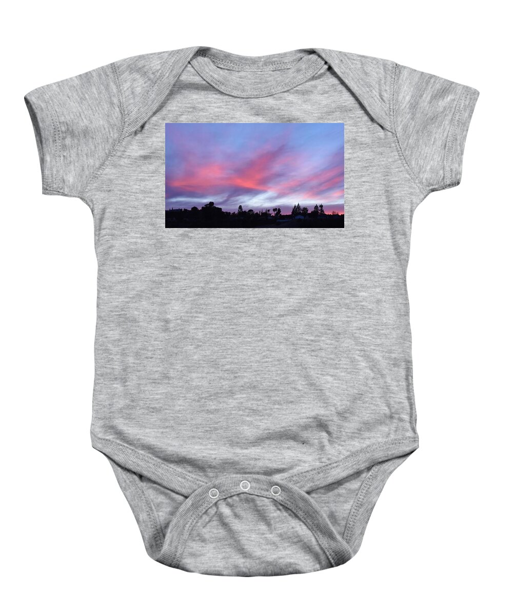 Linda Brody Baby Onesie featuring the photograph Blue and Pink Clouds VII by Linda Brody