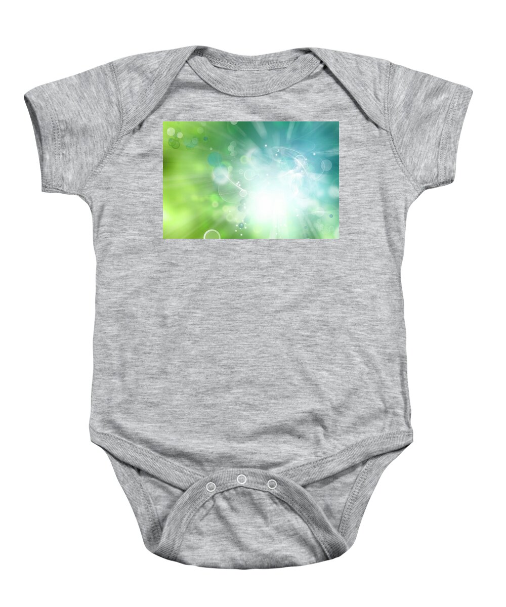 Green Baby Onesie featuring the digital art Blue green circles abstract 2 by Les Cunliffe