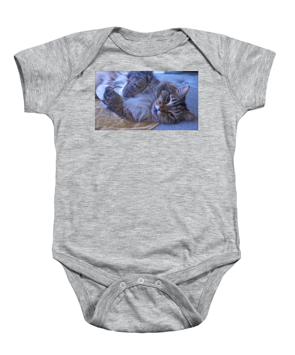 Cat Baby Onesie featuring the photograph Blue Oblivion by Gwyn Newcombe