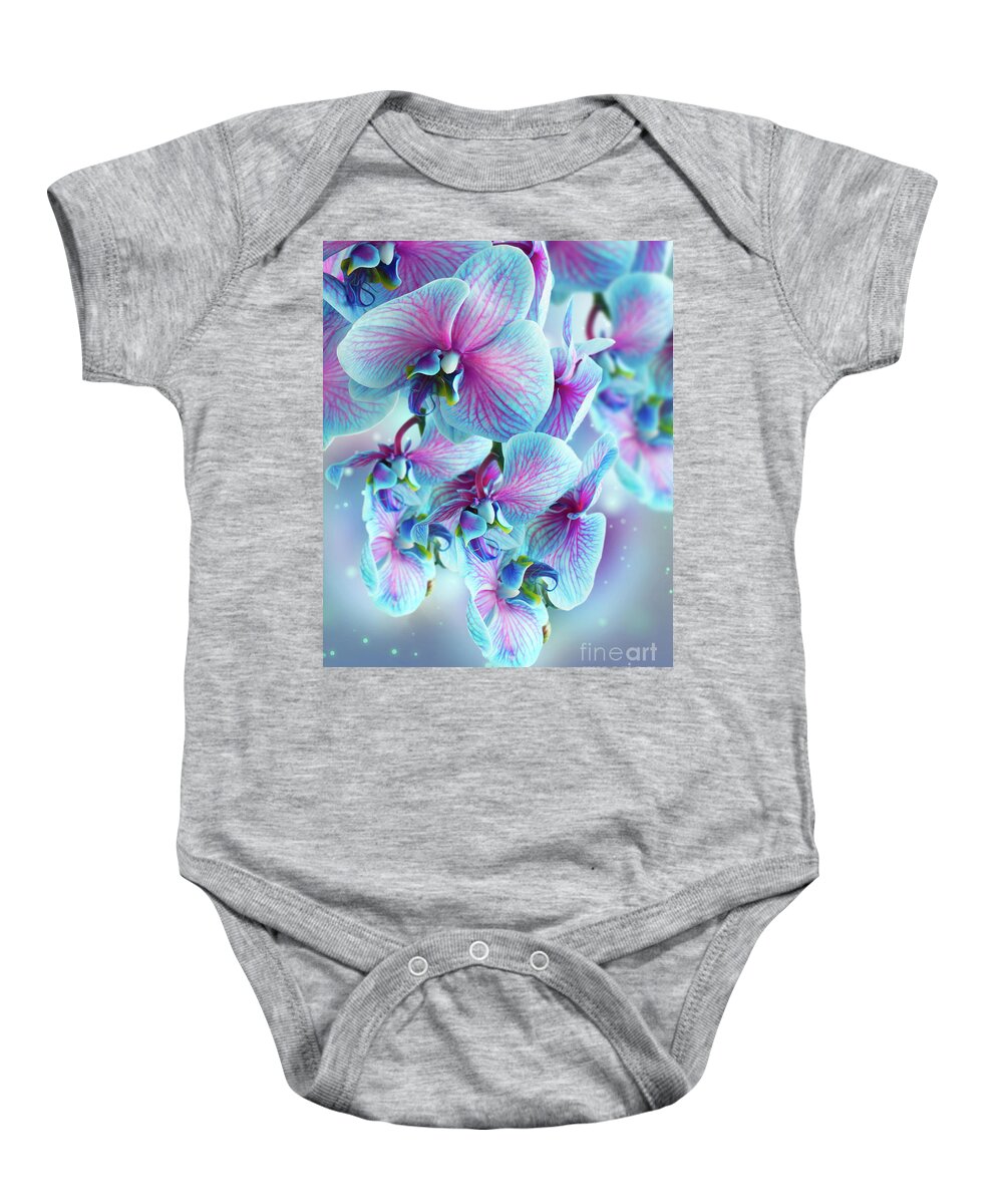 Flower Baby Onesie featuring the photograph Blue Orchid Branch by Anastasy Yarmolovich