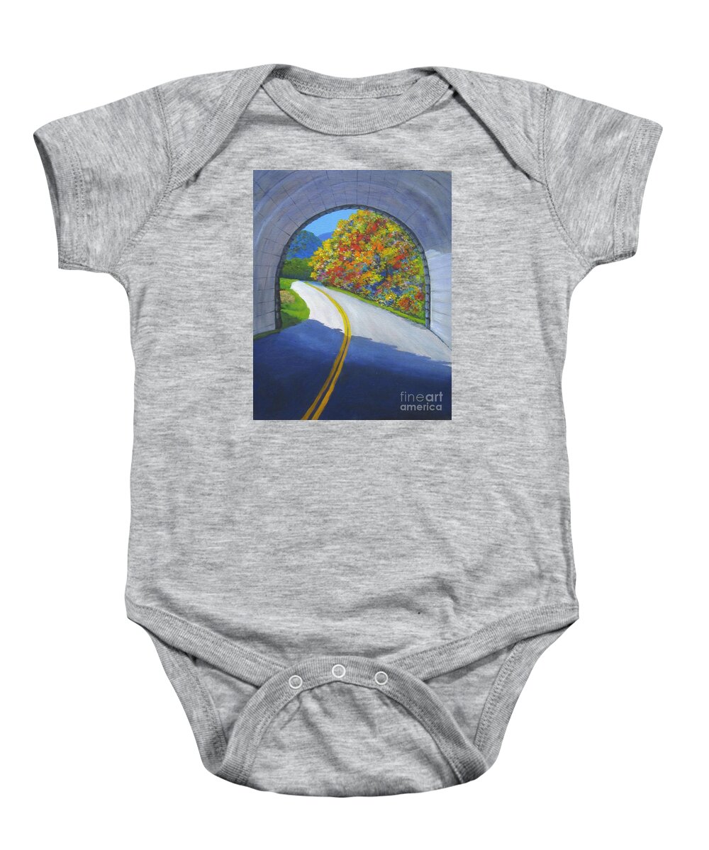 Tunnel Baby Onesie featuring the painting Blue Ridge Tunnel by Anne Marie Brown