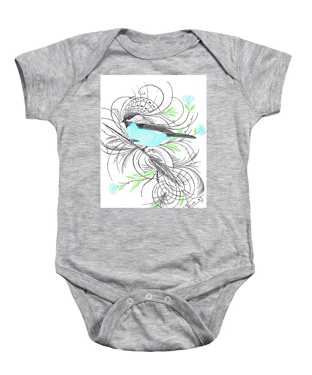 Blue Baby Onesie featuring the mixed media Blue Robin by Dwayne Hamilton