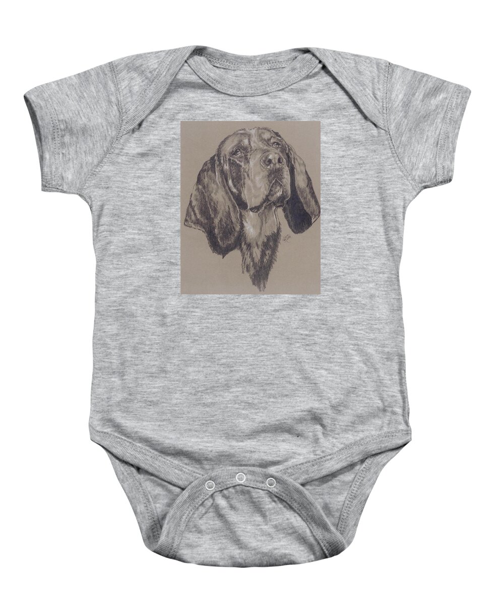 Purebred Baby Onesie featuring the drawing Bluetick Coonhound in Graphite by Barbara Keith