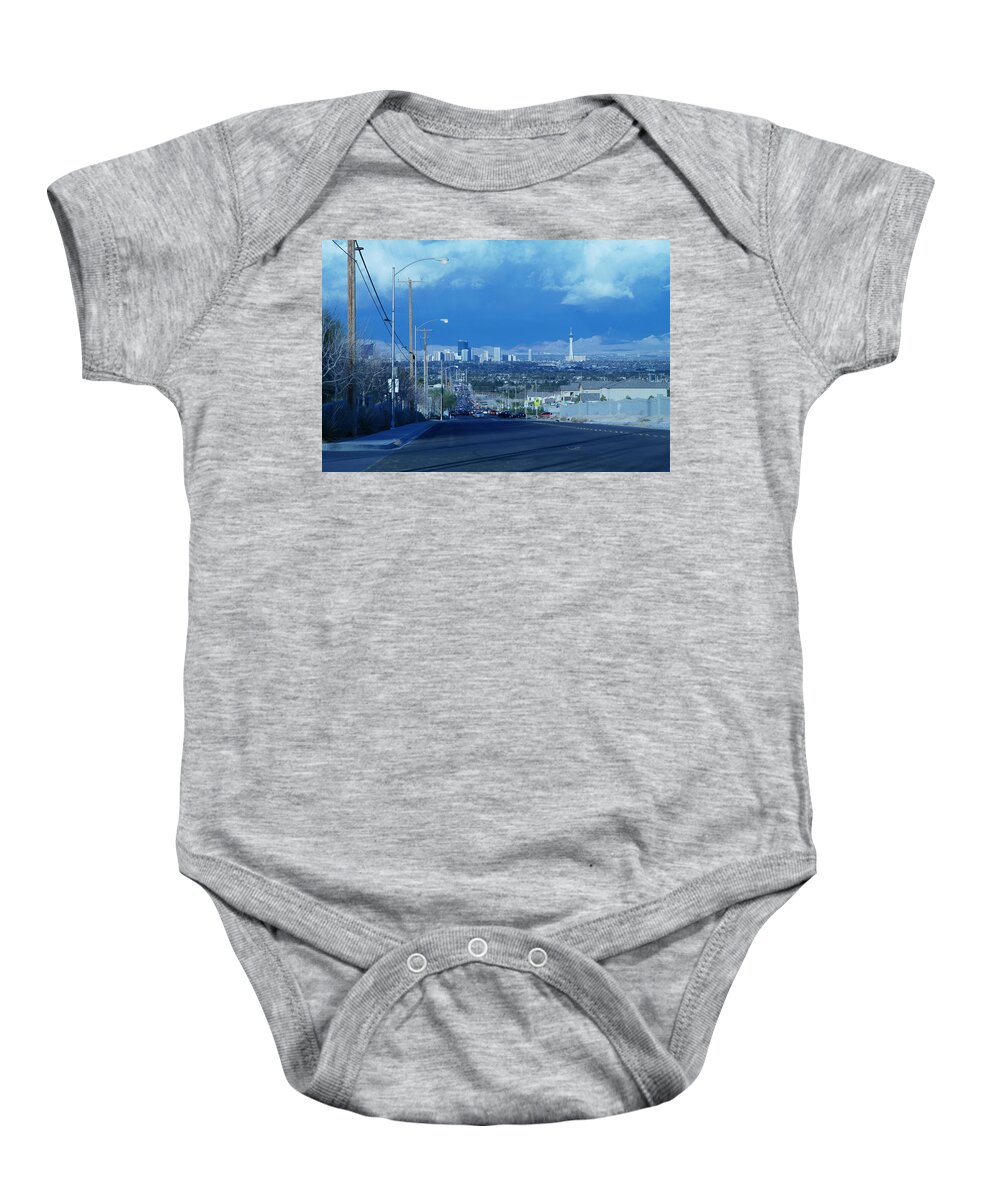 Baby Onesie featuring the photograph Blue Vegas by Carl Wilkerson