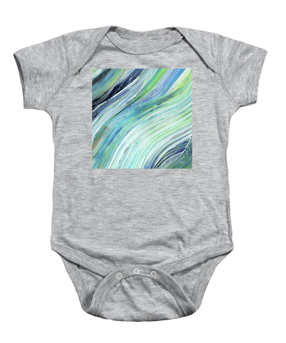 Turquoise Blue Baby Onesie featuring the painting Blue Wave Abstract Art for Interior Decor V by Irina Sztukowski