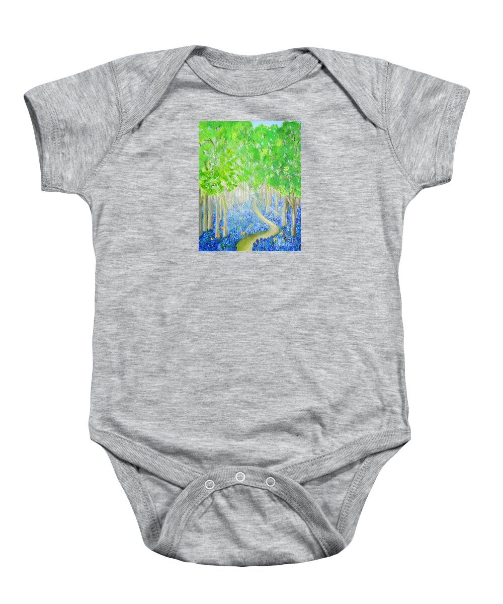 Bluebell Baby Onesie featuring the painting Bluebell Wood with Butterflies by Karen Jane Jones