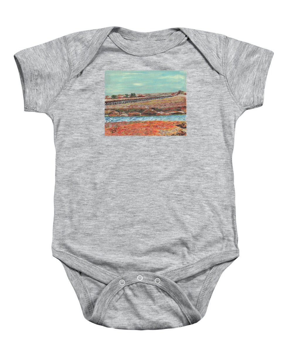 Cape Cod Baby Onesie featuring the painting Boardwalk at Sandwich MA by Cliff Wilson