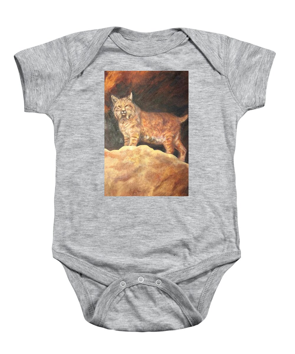 Bobcat Baby Onesie featuring the painting Bobcat by Charme Curtin