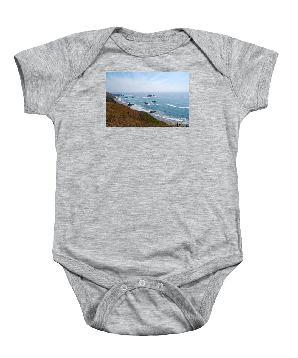 Bodega Bay Baby Onesie featuring the photograph Bodega Bay Arched Rock by Debra Thompson