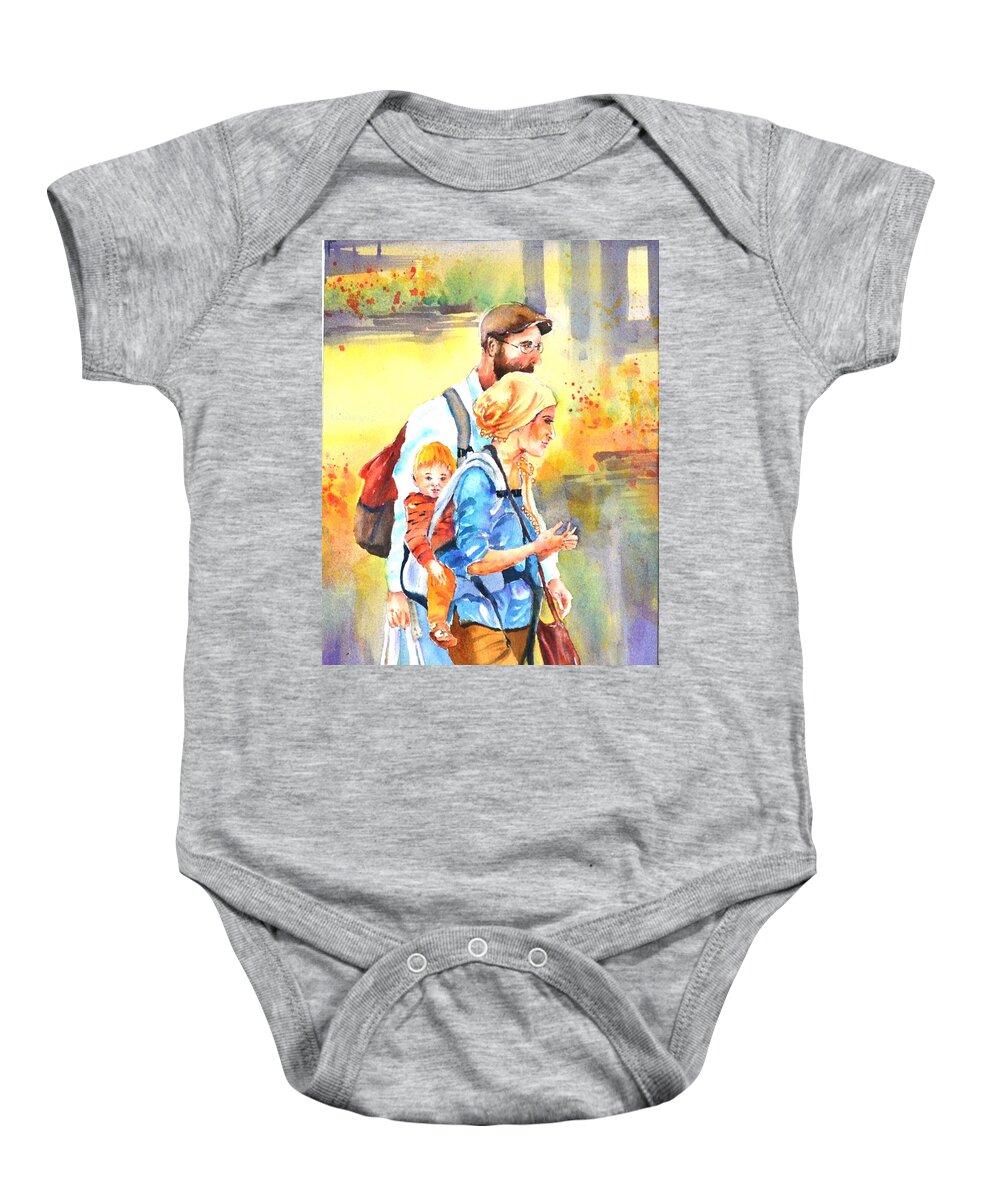  Couple Shopping Baby Onesie featuring the painting Bonding #5 by Betty M M Wong
