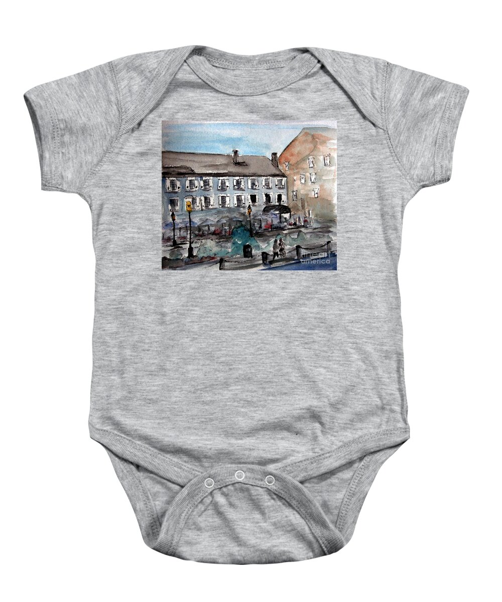 Boston Baby Onesie featuring the painting Boston Harbor walkway by Julie Lueders 