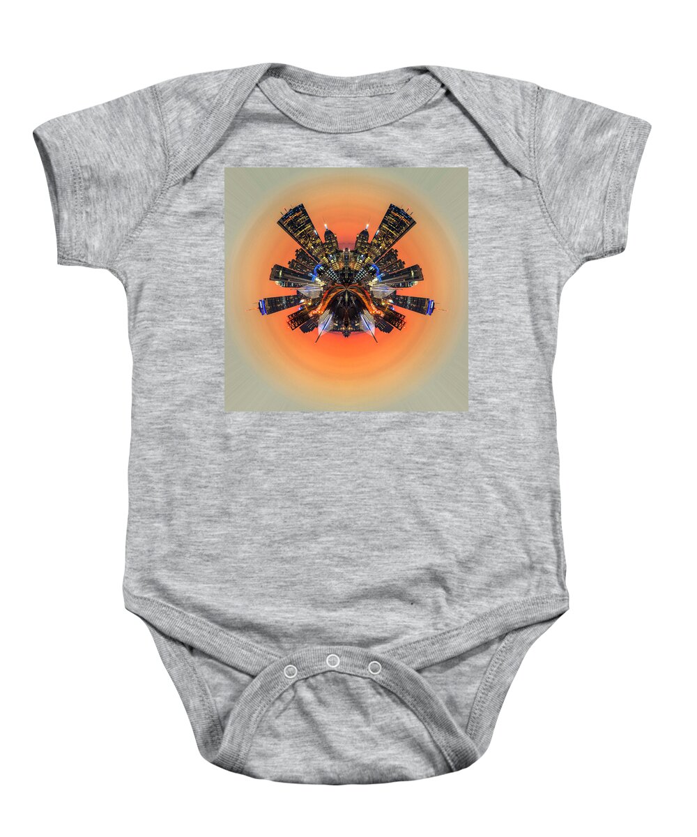 Boston Baby Onesie featuring the photograph Boston kaleidoscope Abstract Boston MA Skyline at Sunset by Toby McGuire