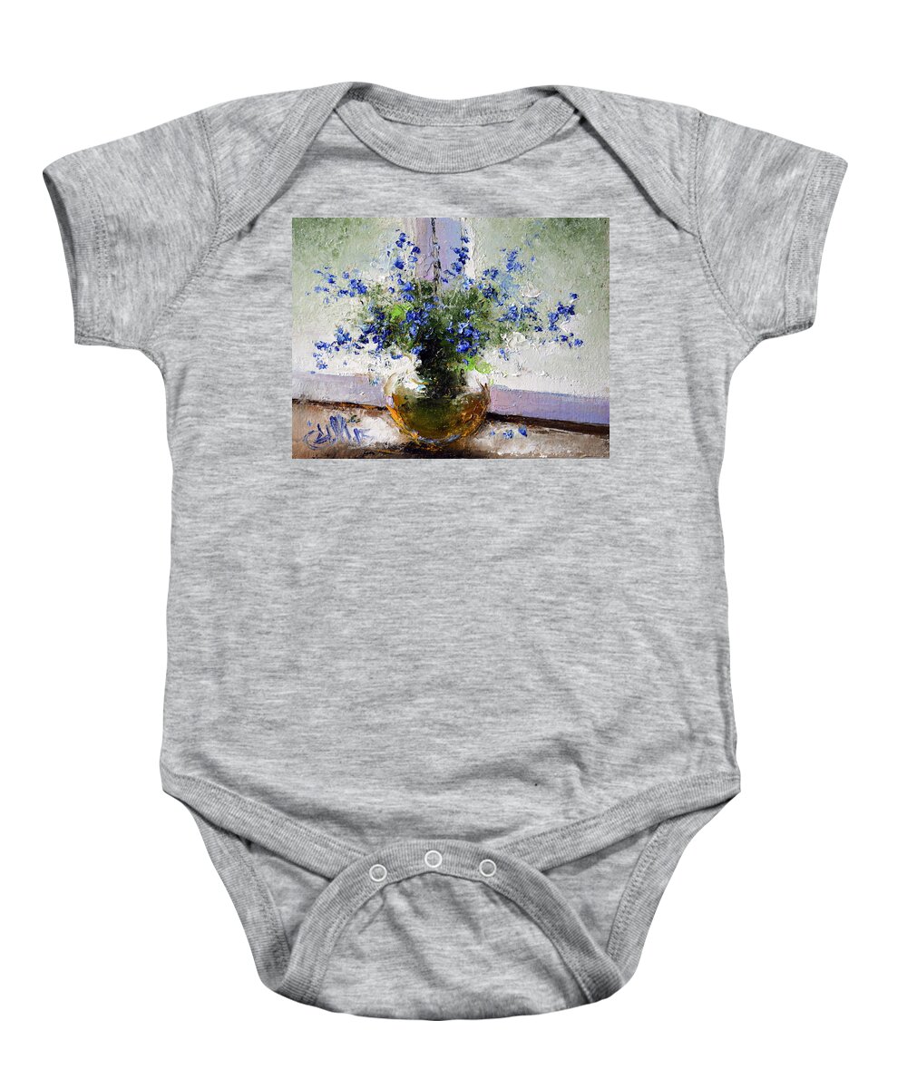 Russian Artists New Wave Baby Onesie featuring the painting Bouquet of Blue Wild Flowers by Igor Medvedev