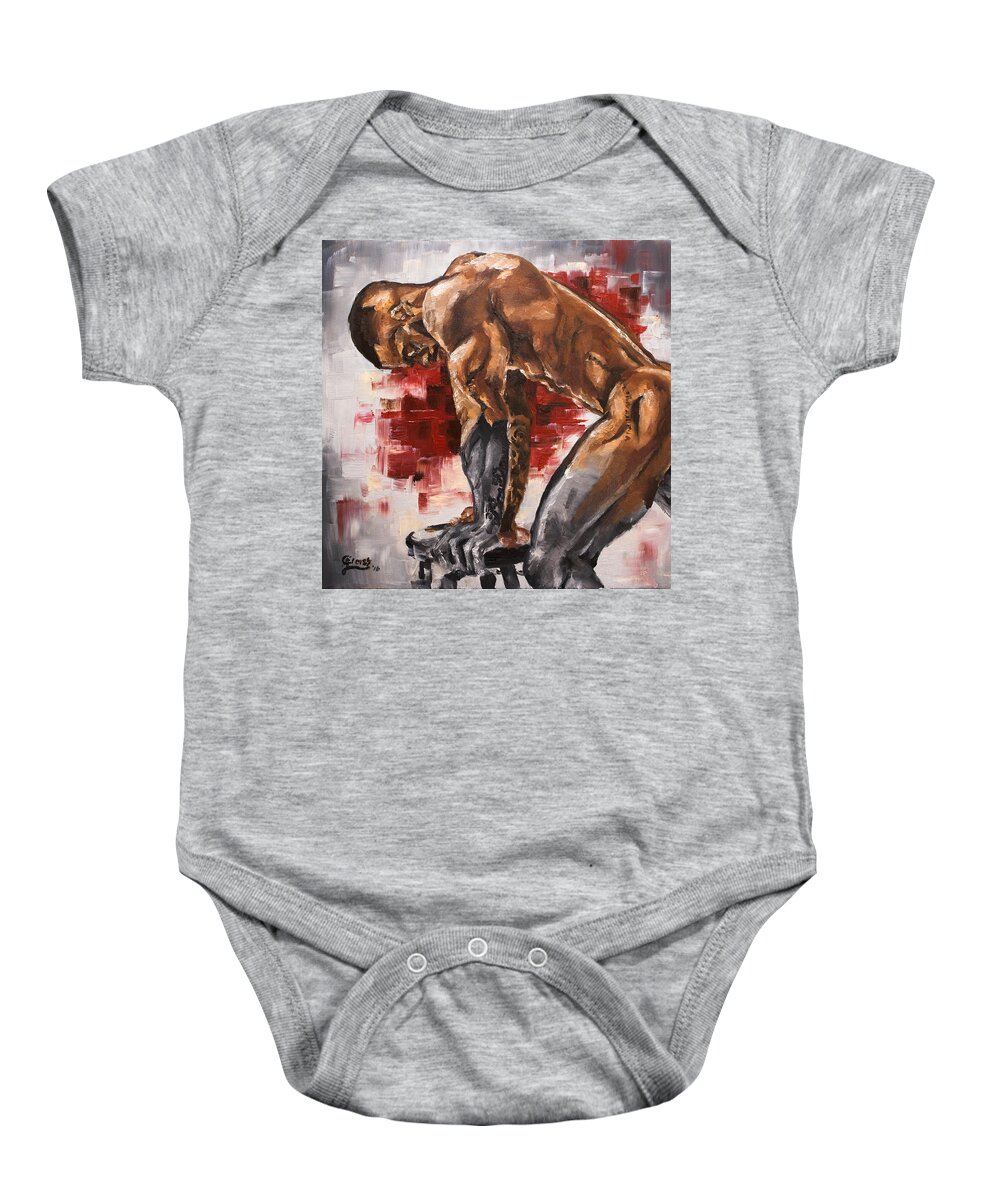 Human Baby Onesie featuring the painting Bow Down and Rise Up by Carlos Flores