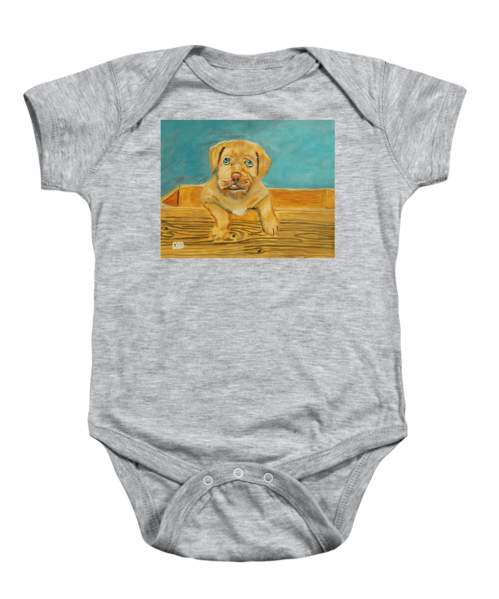 Puppy Baby Onesie featuring the painting Boxer pup by David Bigelow