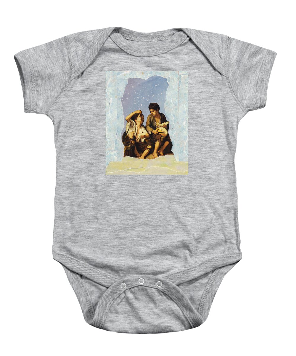 Collage Baby Onesie featuring the digital art Boys Eating Lunch by John Vincent Palozzi