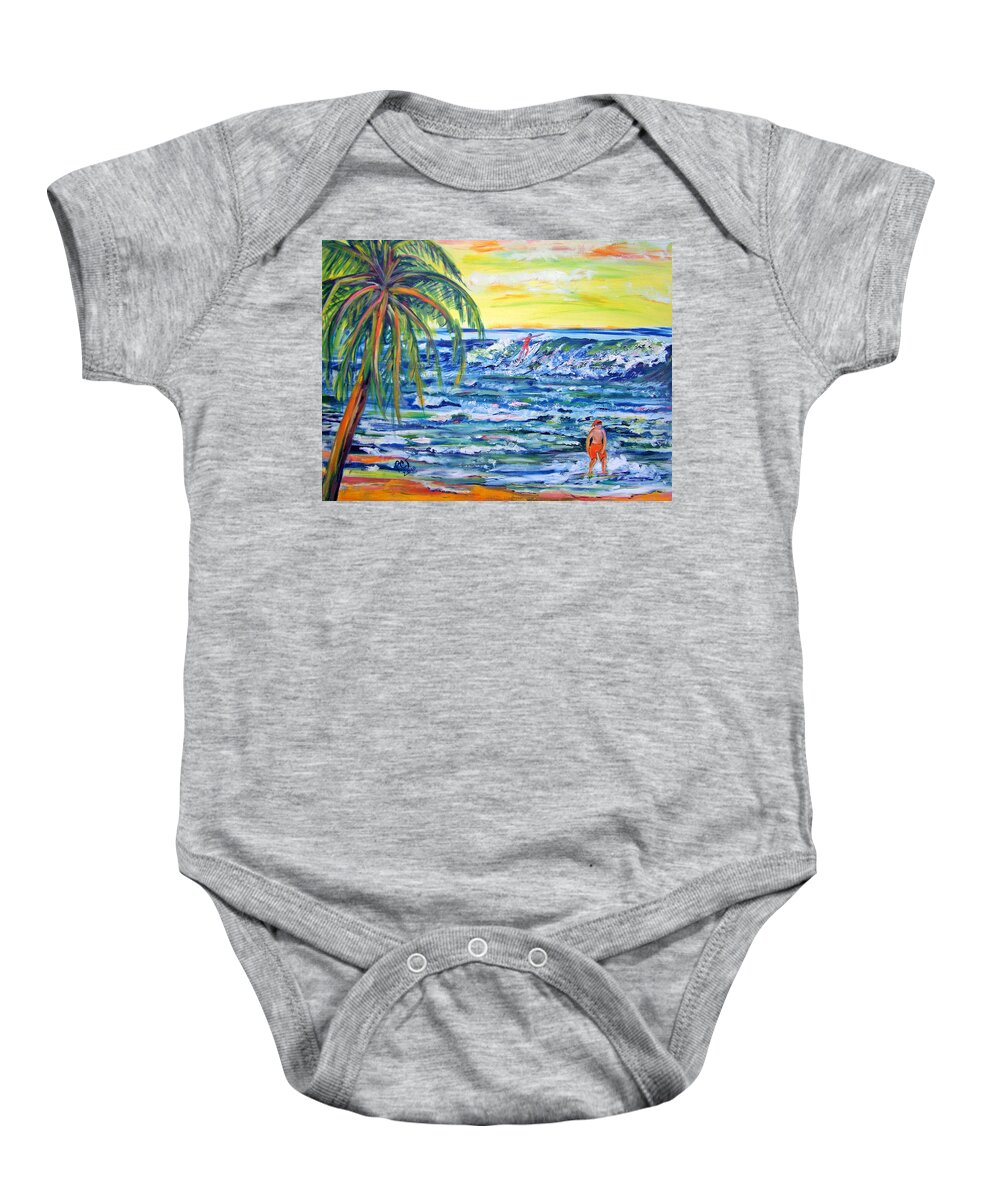 Beach Baby Onesie featuring the painting Boys on the Beach by Patricia Clark Taylor