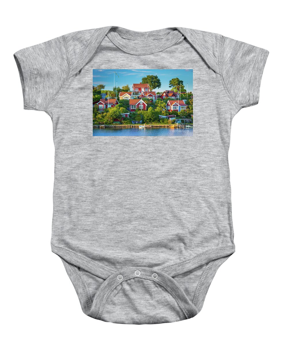 Blekinge Baby Onesie featuring the photograph Brandaholm Cottages by Inge Johnsson