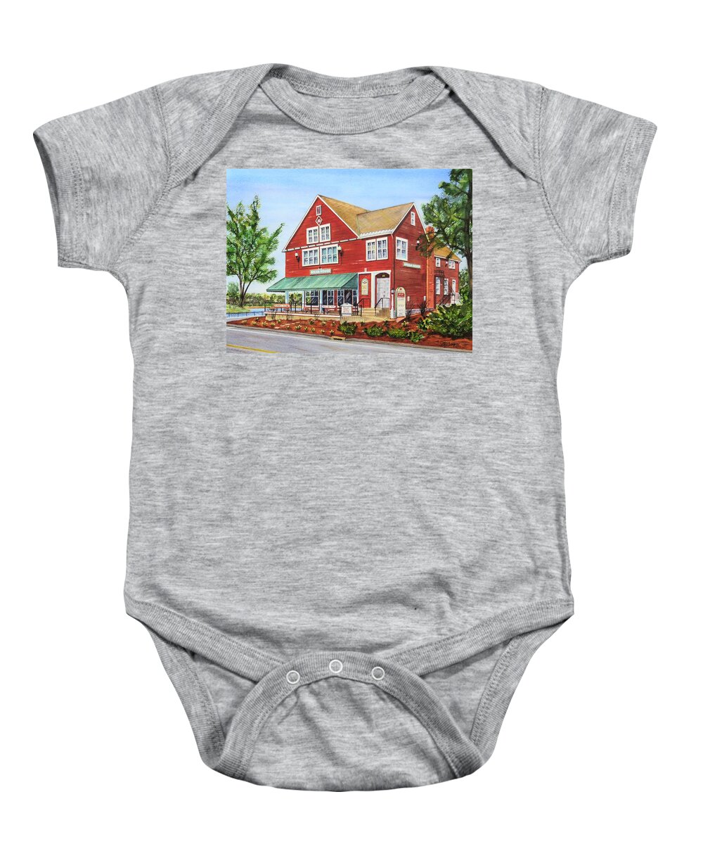 Architecture Baby Onesie featuring the painting Broad Brook Opera House by Joseph Burger