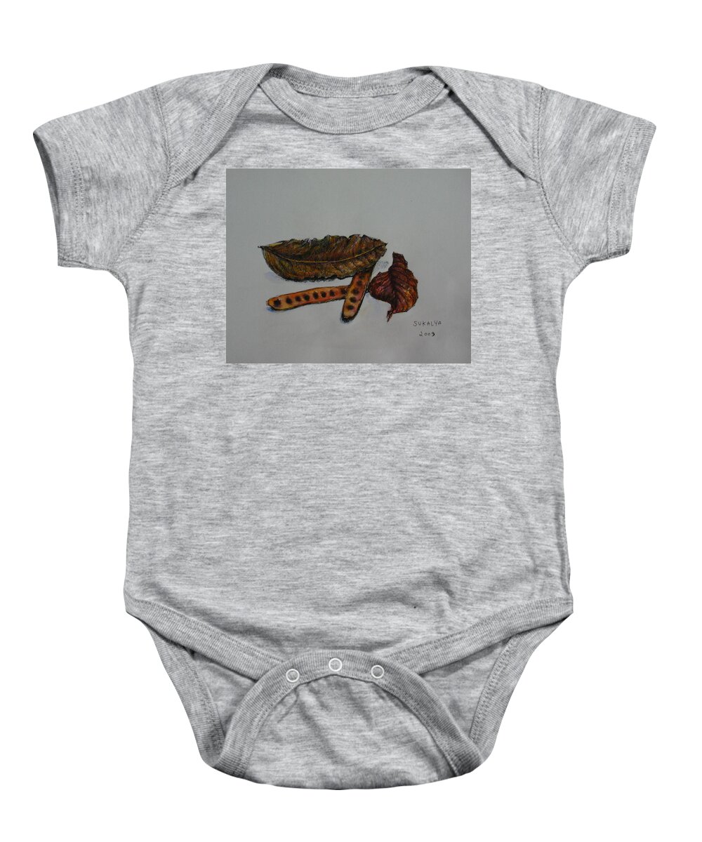 Brown Baby Onesie featuring the painting Brown of Leafs and Seeds by Sukalya Chearanantana
