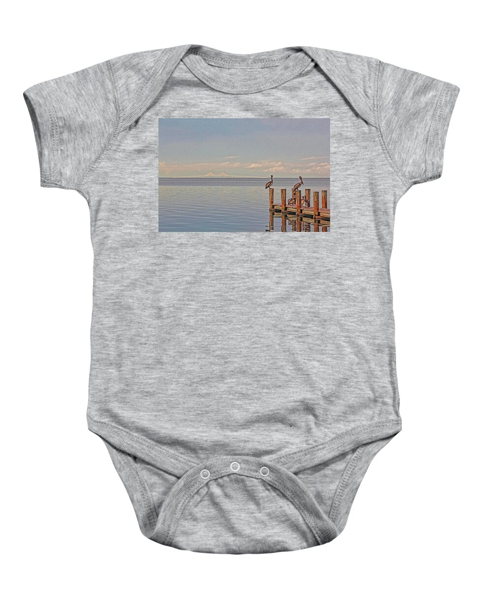 Sunshine Skyway Bridge Baby Onesie featuring the photograph Brown Pelican Five by HH Photography of Florida