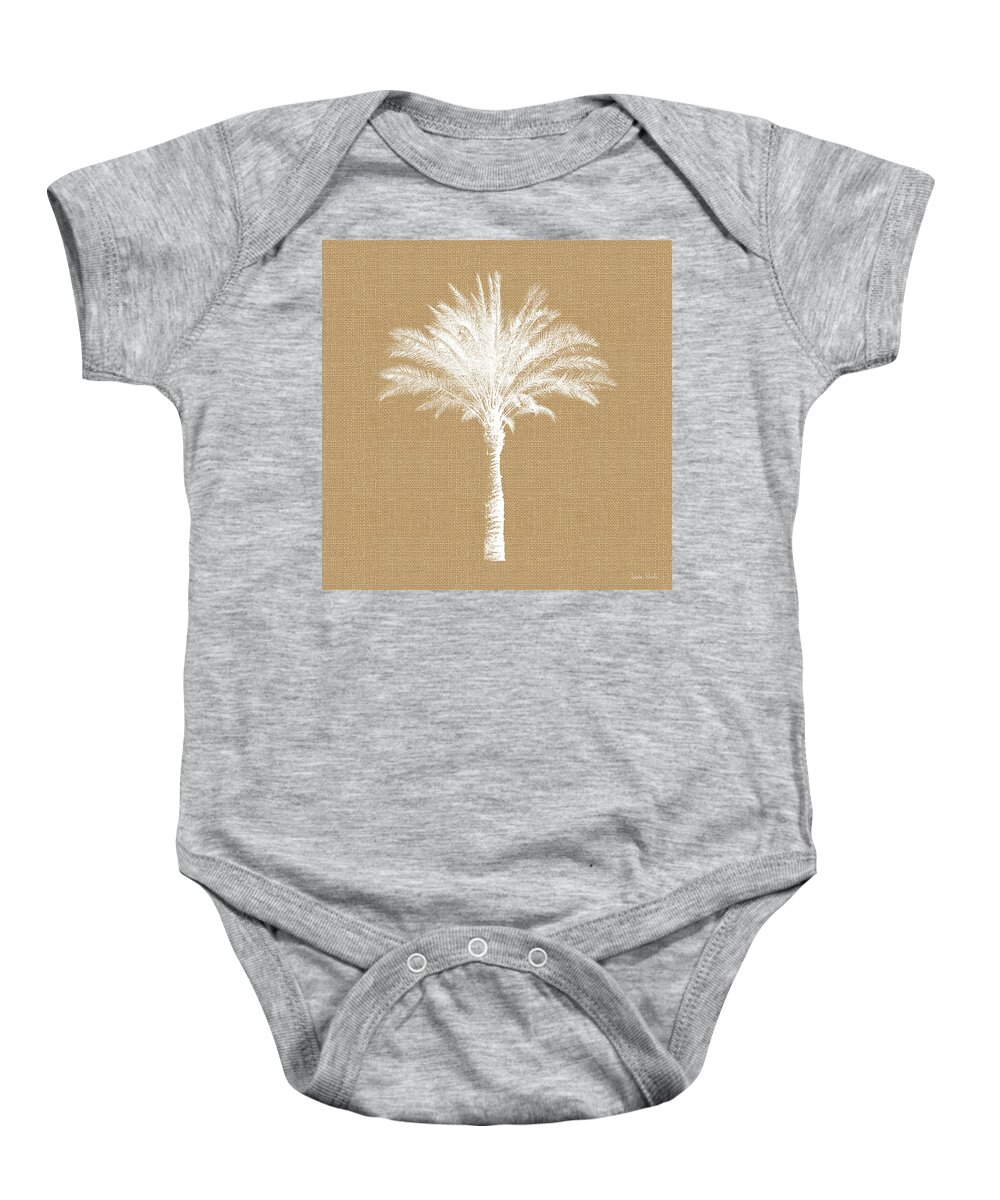 Palm Tree Baby Onesie featuring the mixed media Burlap Palm Tree- Art by Linda Woods by Linda Woods