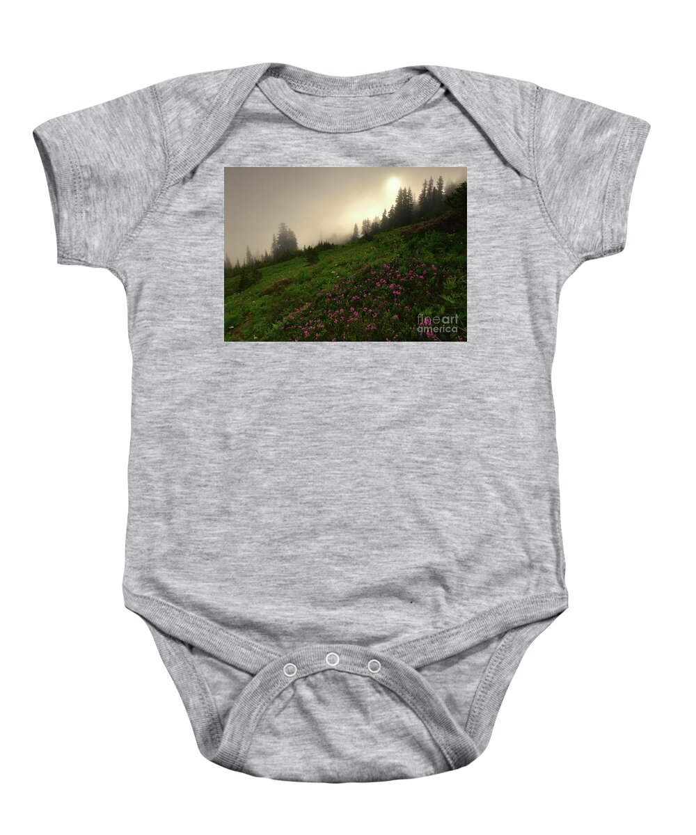 Mountain Heather Baby Onesie featuring the photograph Burning Through by Michael Dawson