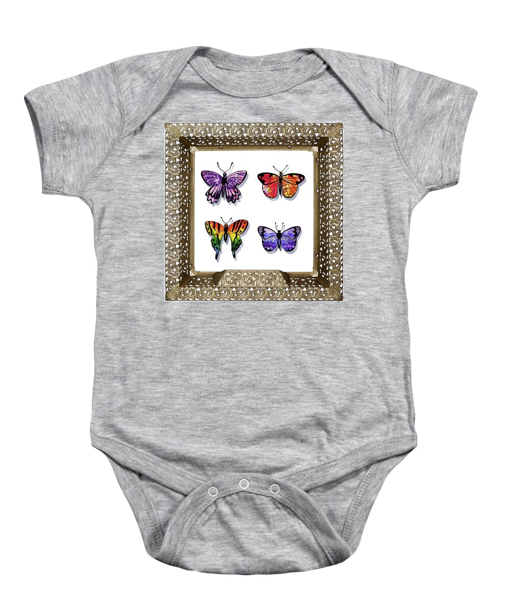 Collection Baby Onesie featuring the painting Butterfly Collection IV Framed by Irina Sztukowski