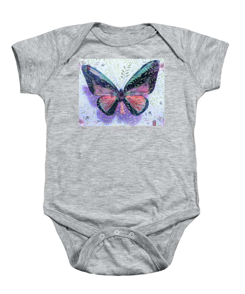 Butterfly Baby Onesie featuring the mixed media Butterfly Garden Fantasy by Rosalie Scanlon