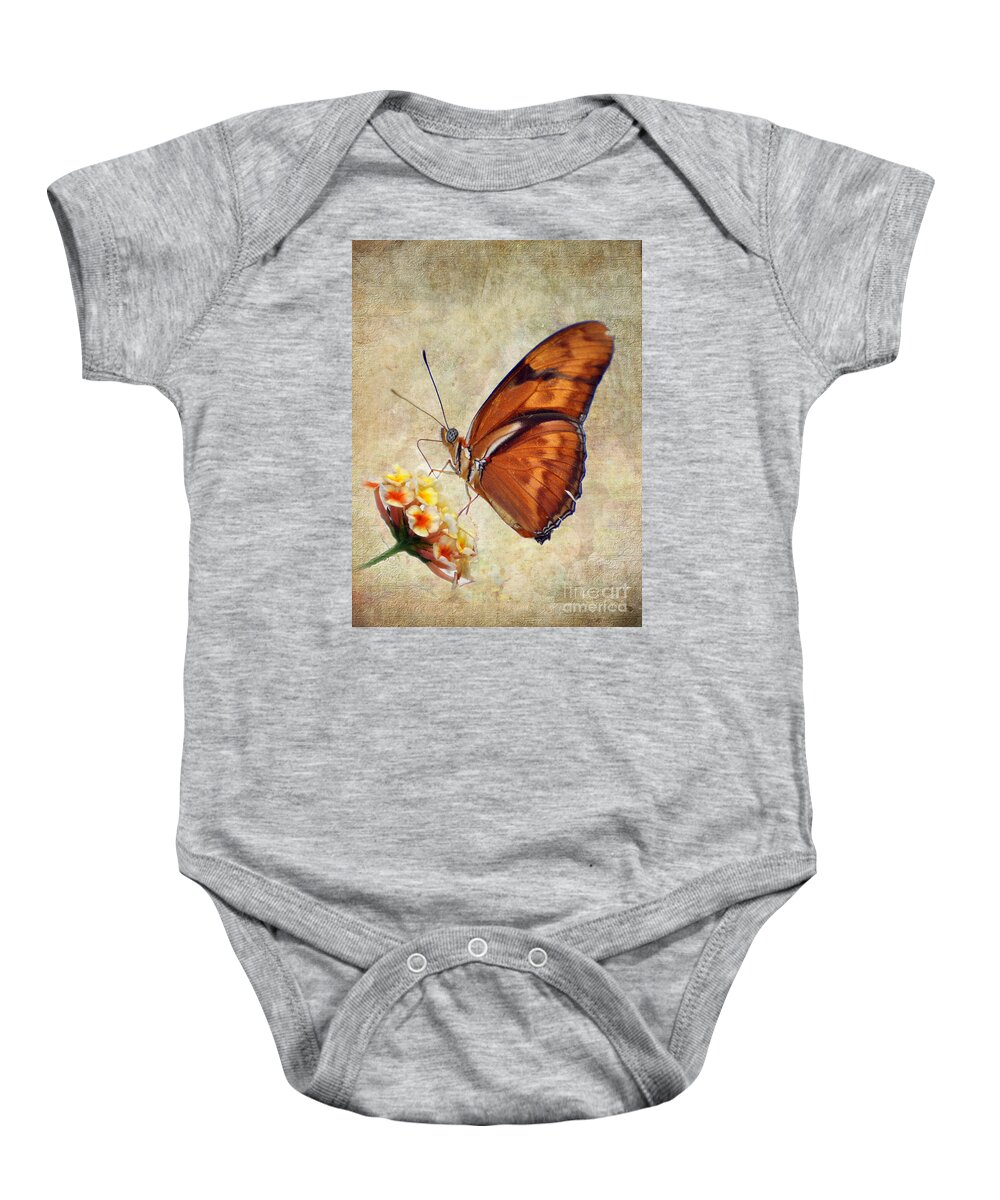 Butterfly Baby Onesie featuring the pyrography Butterfly by Savannah Gibbs
