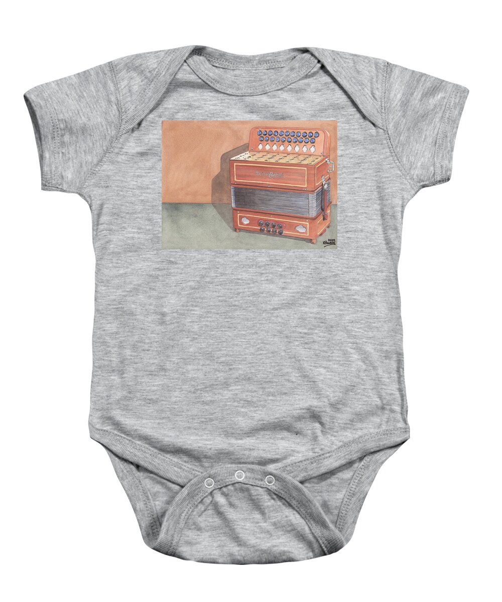 Button Baby Onesie featuring the painting Button Accordion Three by Ken Powers