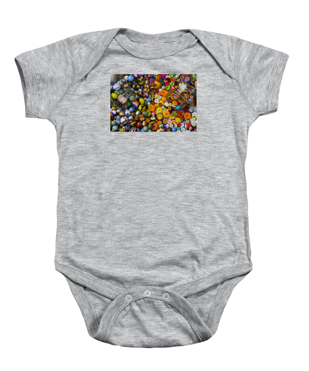 Two Baby Onesie featuring the photograph Buttons And Marbles by Garry Gay