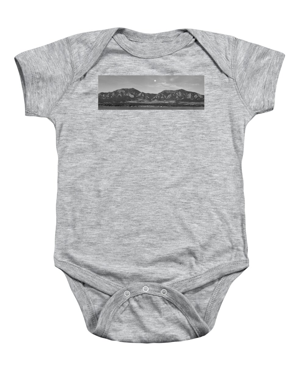 Colorado Baby Onesie featuring the photograph BW Full Moon Boulder Colorado Front Range Panorama by James BO Insogna