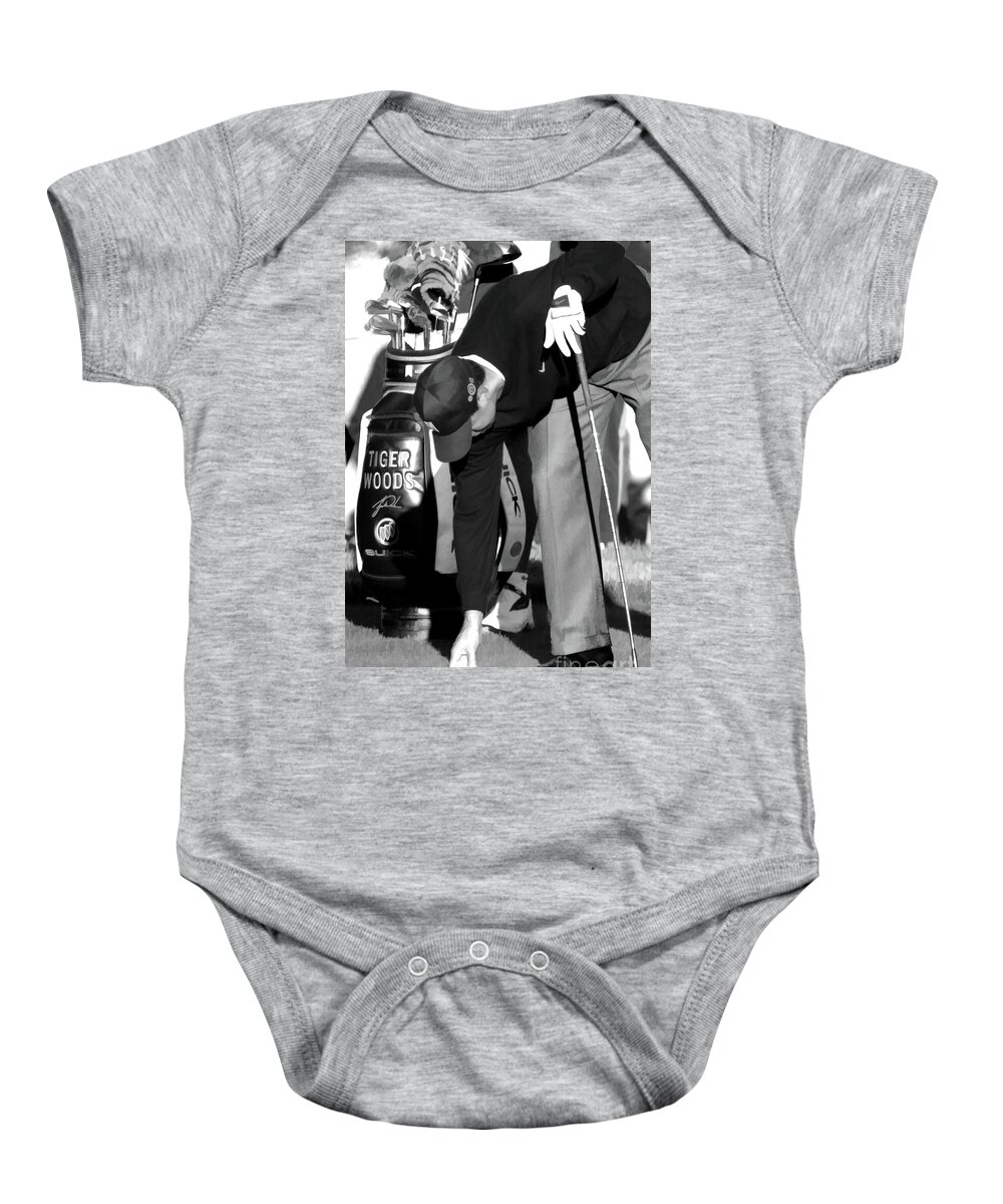 Golf Baby Onesie featuring the photograph BW Tiger Woods Tee II by Chuck Kuhn