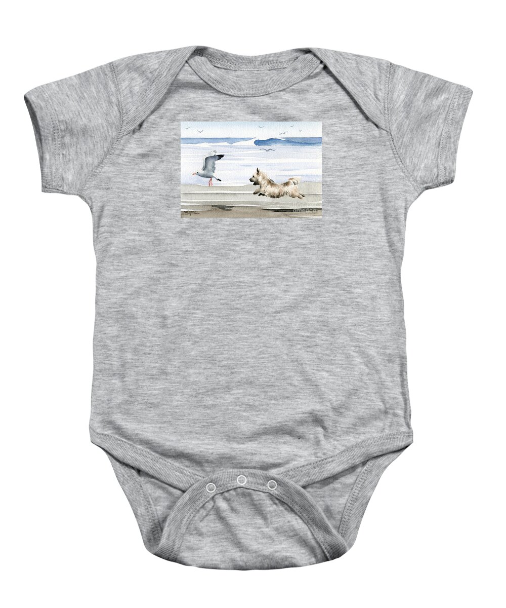 Cairn Terrier Baby Onesie featuring the painting Cairn Terrier On The Beach by David Rogers