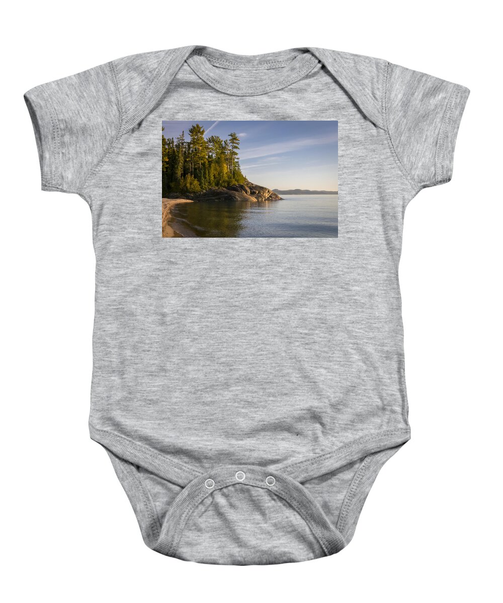 Lake Superior Provincial Park Baby Onesie featuring the photograph Calm Seas Film Grain Look by Steve L'Italien