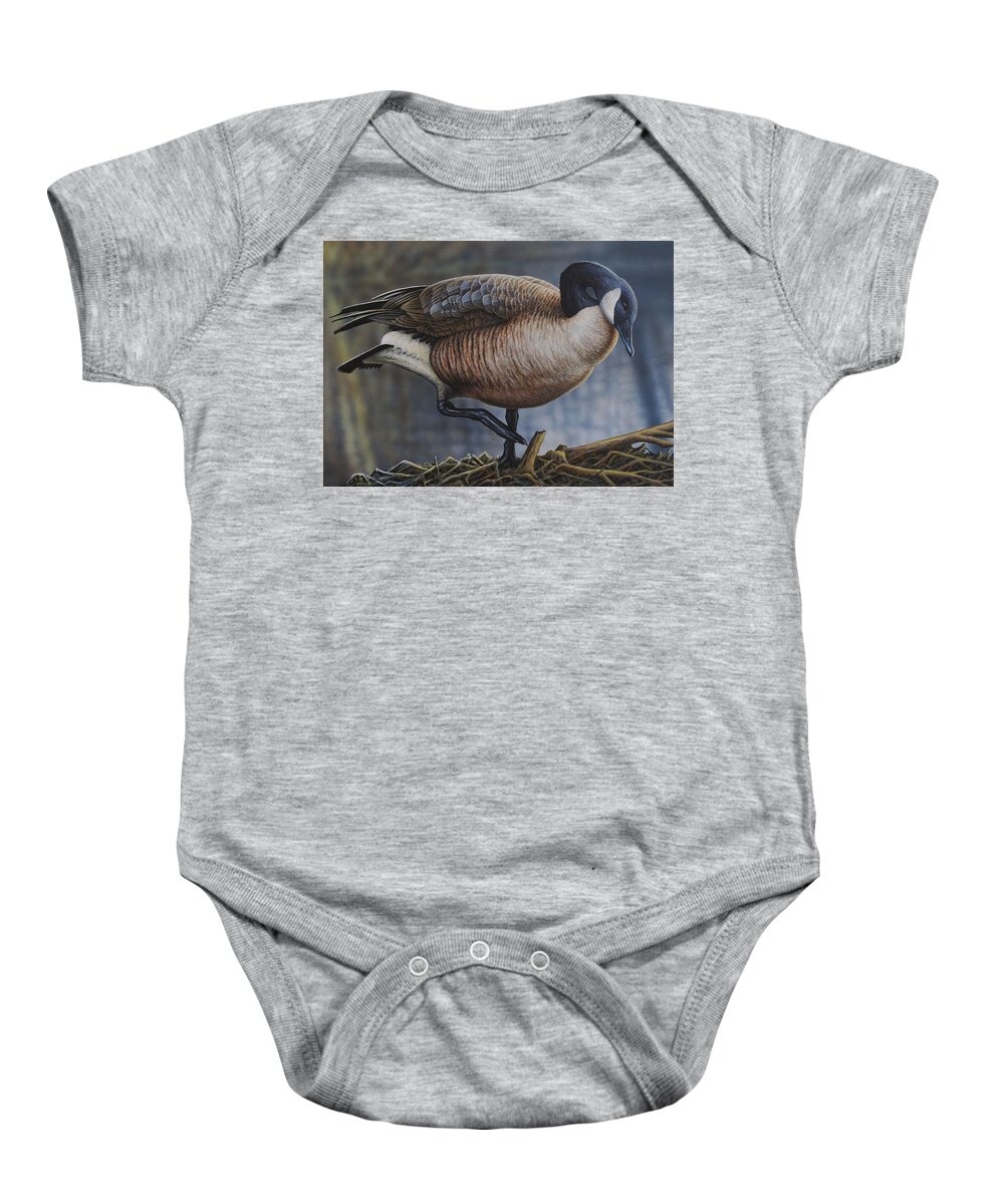 Goose Baby Onesie featuring the painting Canada Goose by Anthony J Padgett