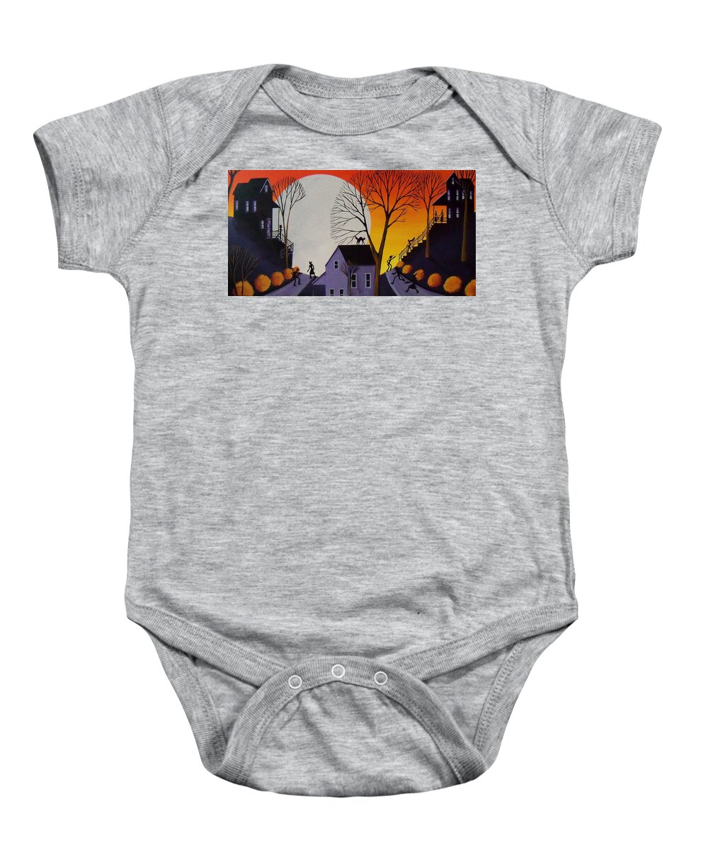 Art Baby Onesie featuring the painting Candy Run - Halloween landscape by Debbie Criswell