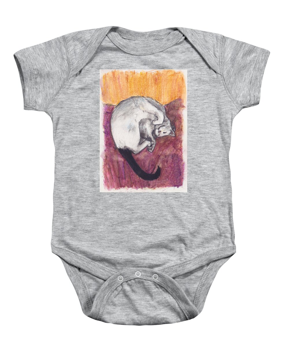 Cat Baby Onesie featuring the painting Cap Nap by Brandy Woods