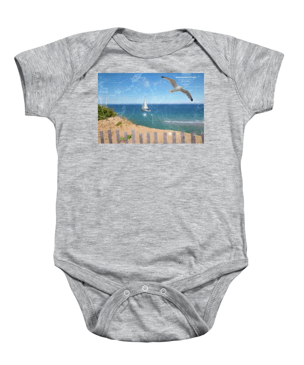 Cape Cod Baby Onesie featuring the digital art Cape Cod Seashore with Map by Barry Wills