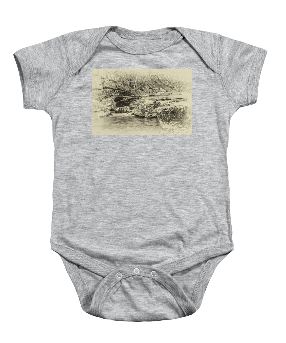 Caradocs Falls Baby Onesie featuring the photograph Caradocs Falls 1 Antique by Steve Purnell