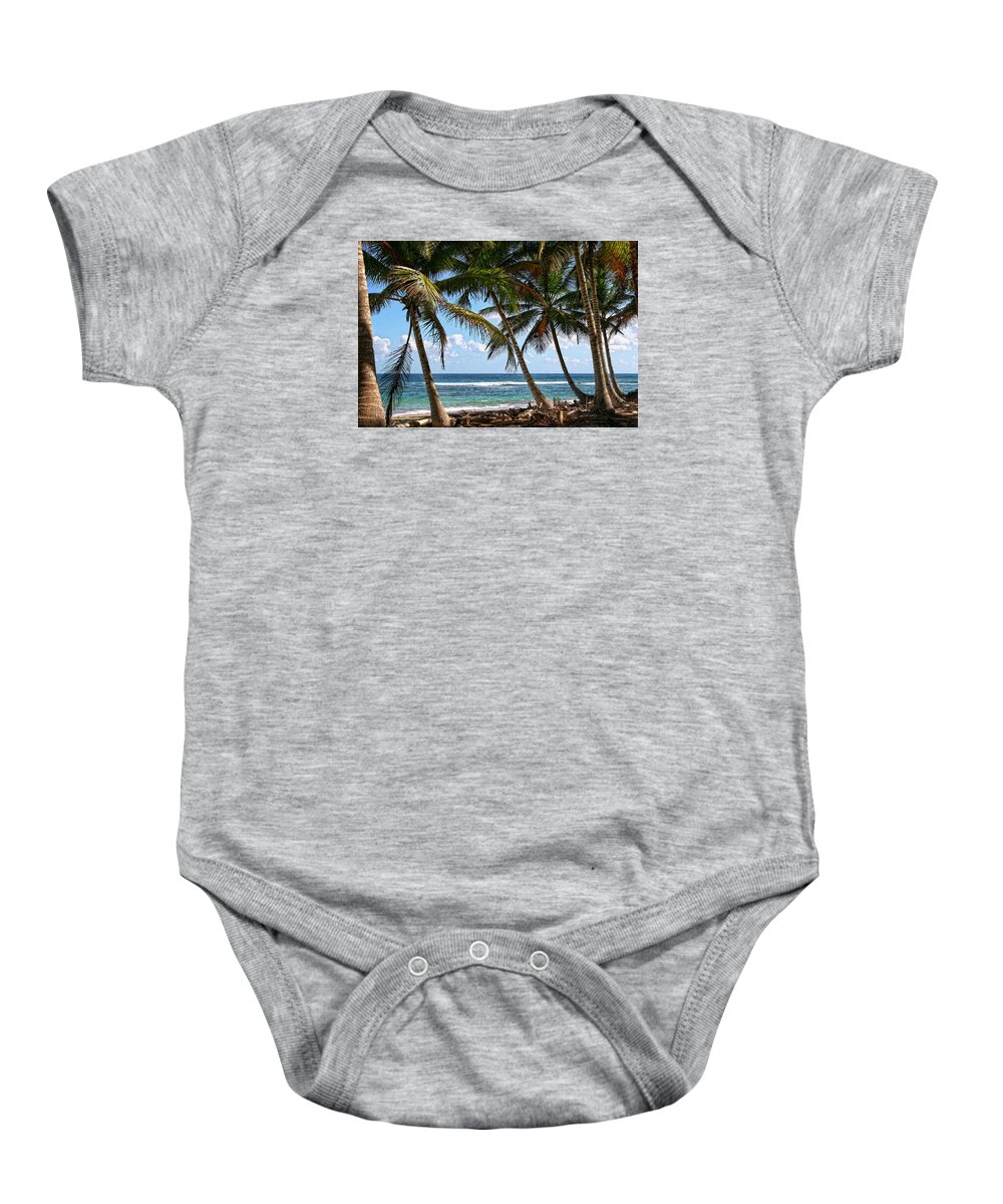 Palms Island Palm Tree Trees Beach Sea Ocean Vacation Travel Sand Salt Baby Onesie featuring the photograph Caribbean Palms by Robert Och