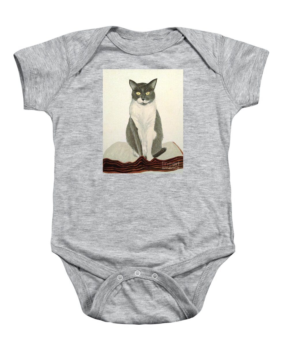 Portrait Baby Onesie featuring the painting Cat Blanket by Stacy C Bottoms