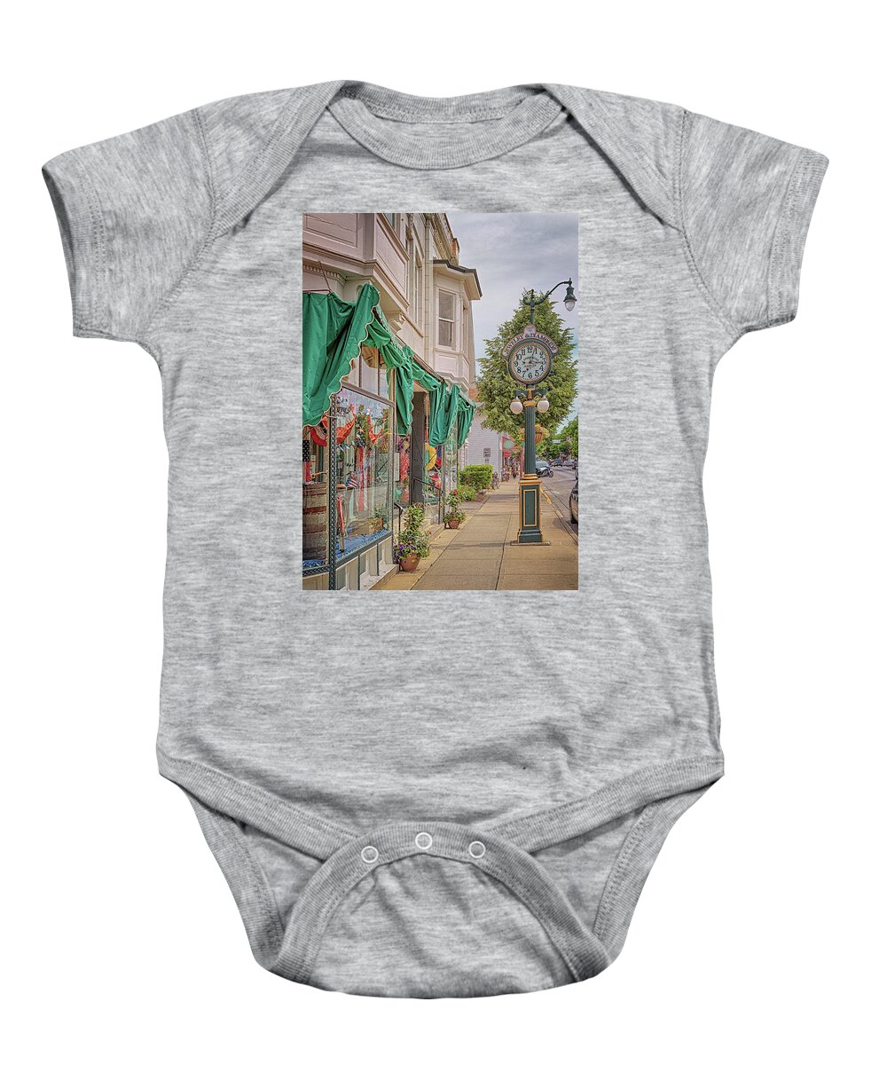 Clock Baby Onesie featuring the photograph Cedarburg Street Clock by Susan Rissi Tregoning