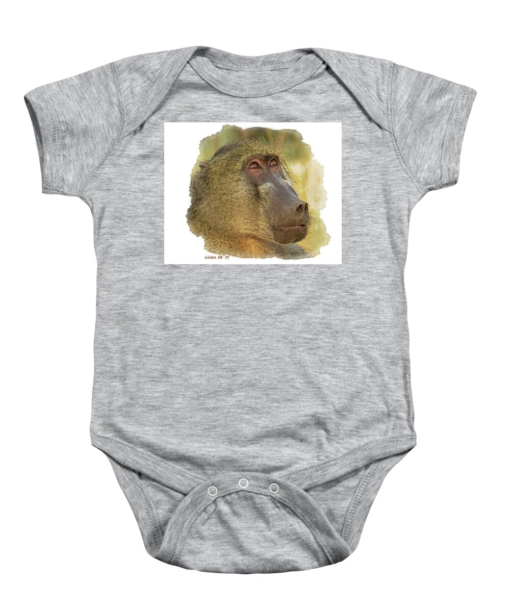 Chacma Baboon Baby Onesie featuring the digital art Chacma Baboon 6 by Larry Linton